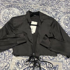 Black Satin Crop Shirt